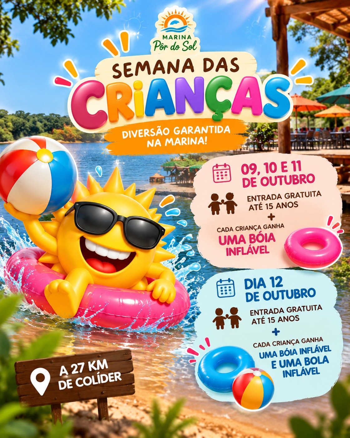 🎈 A Semana das Crianças chegou na Marina Pôr do Sol! ☀️💦